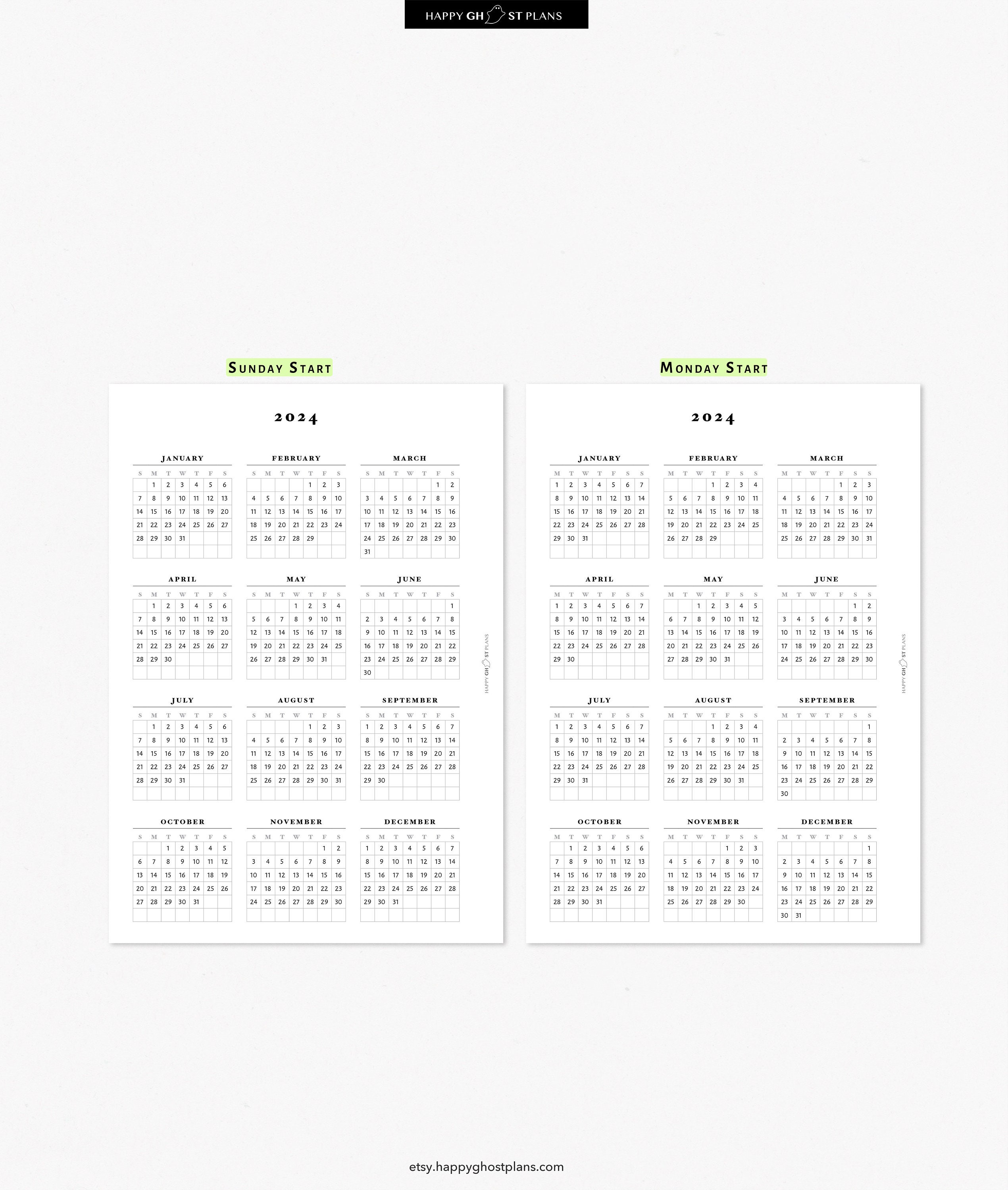 Year at a Glance 202420252026 Printable Calendar for A5 Planner