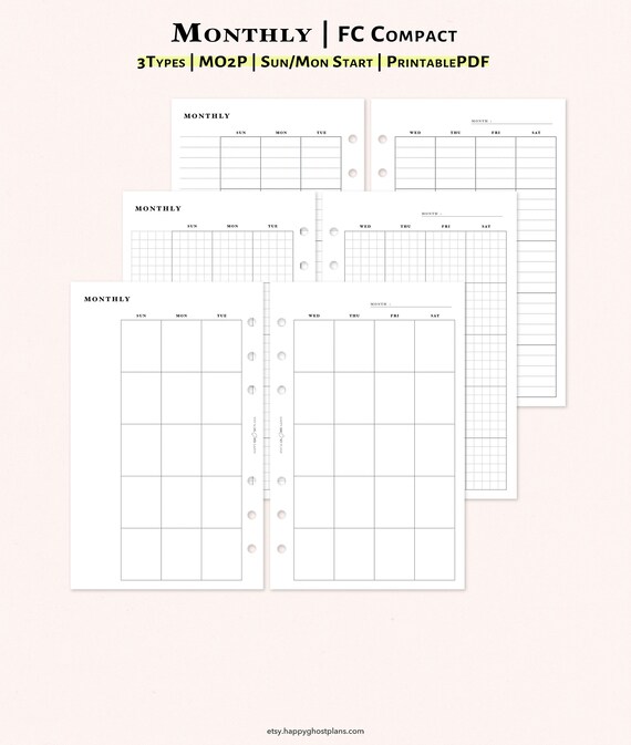 Month on 2 Page Planner Printable A5 Size Inserts Two Page - Etsy UK