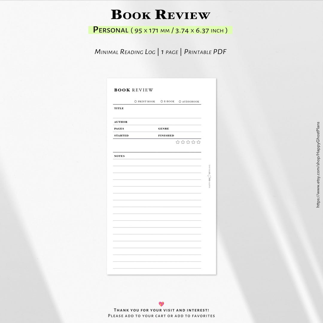 Book Review Journal, Printable Personal PDF – Reading Journal, Notes ...