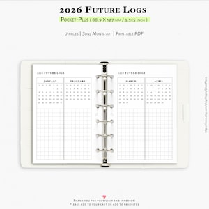 Registros futuros 2026, 7 páginas, insertos imprimibles de bolsillo / Y112