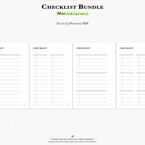 Checklist Template Bundle, Printable Mini Size Planner Insert (PDF) | N109
