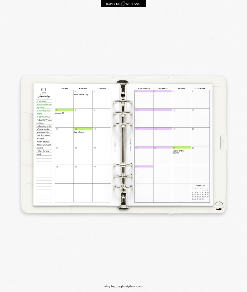 2024 Monthly Calendar Printable Insert for A5 Planner Two Page Calendar ...
