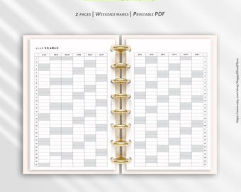 Calendário Anual de 2026: Planejador com Visão Geral do Ano, PDF Imprimível em Formato Meia Carta | Y103