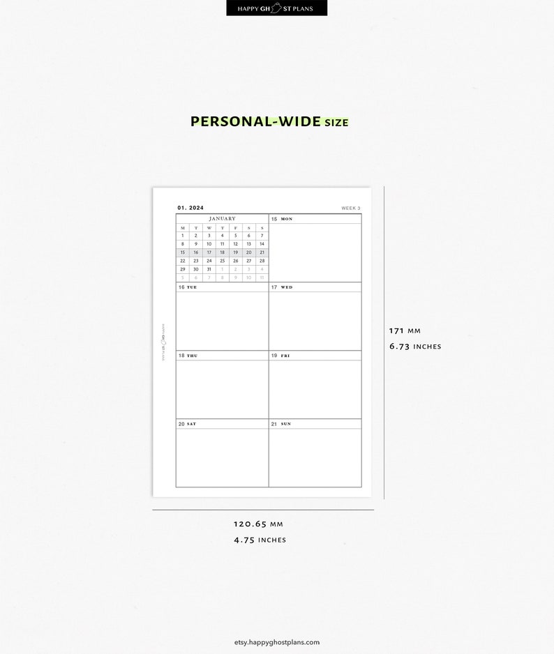 2024 Weekly Planner Printable Personal Wide Planner Insert Weekly