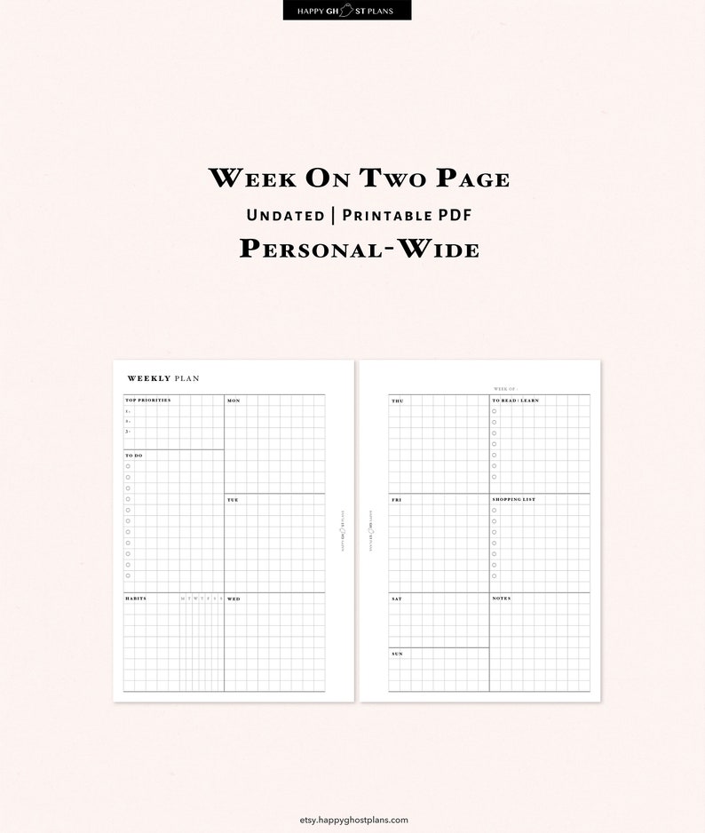 Week on 2 Page Planner Printable Personal Wide Inserts - Etsy