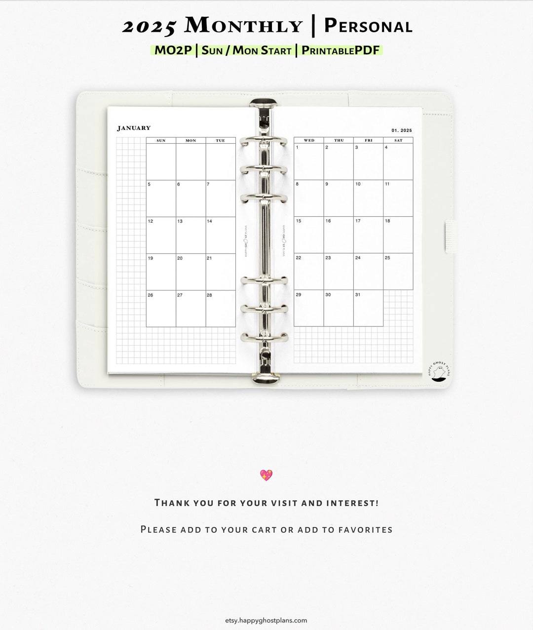 2025 Monthly Planner, Printable Inserts for Personal Size Planner Month