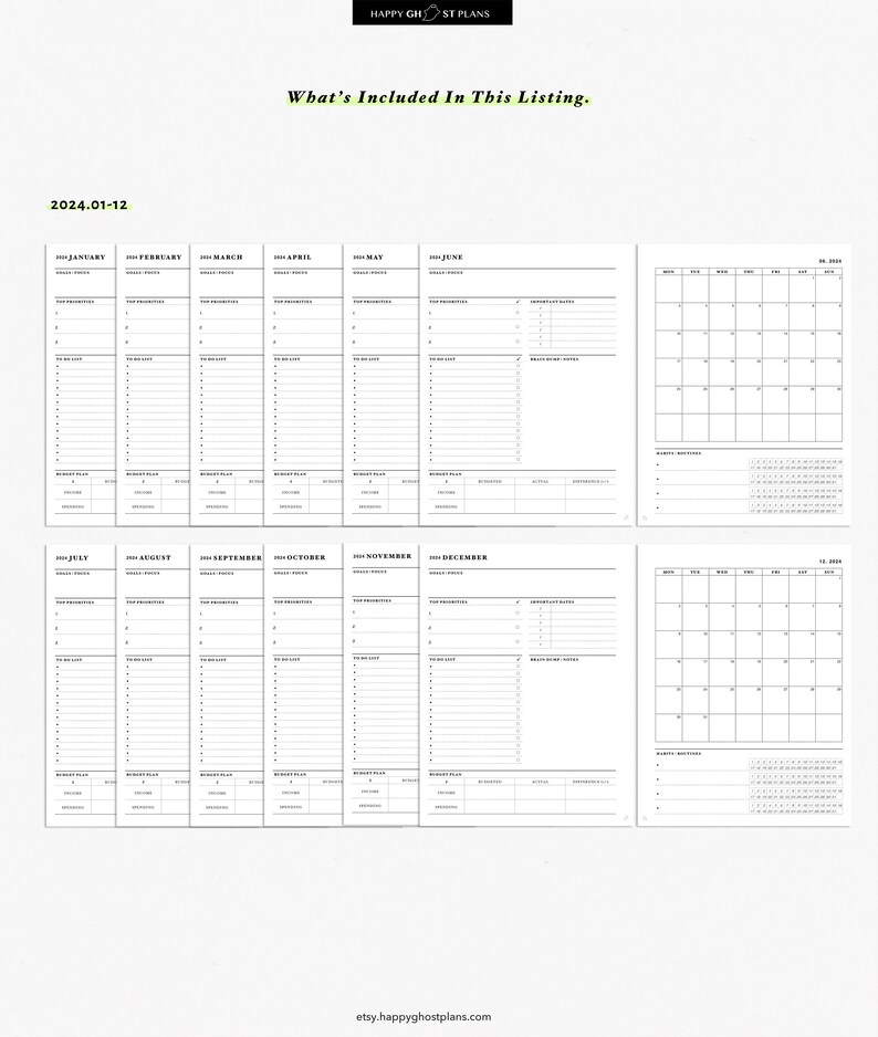 2024 Monatsübersicht Printable Insert für Happy Planner Classic 2024