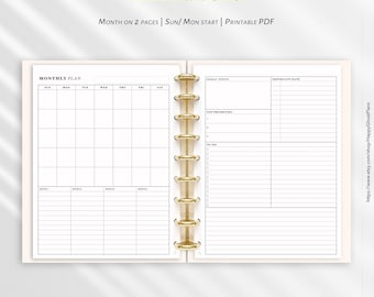 Monthly planner, Printable insert for Classic Happy Planner | M122
