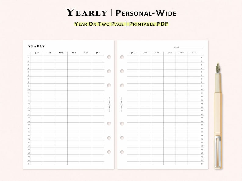 Year at a Glance Planner Printable Personal-wide Inserts - Etsy