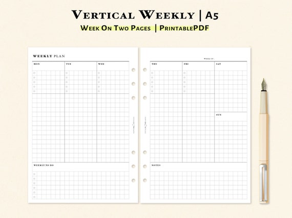 Weekly Planner Printable A5 Inserts Vertical Weekly Spreads - Etsy