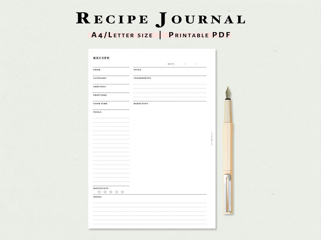 Recipe Book Template PDF Printable Recipe Planner Insert A4 Etsy