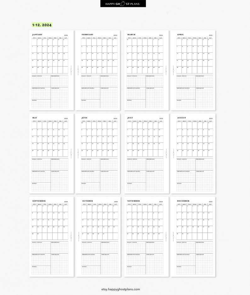 2024 Monthly Planner Printable Insert for Personal Size Planner One