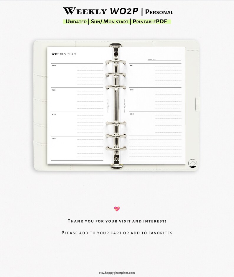 Weekly Planner Printable Insert for Personal Size Planner Week on 2 ...