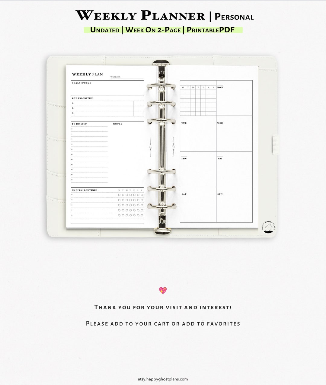 Weekly Planner Printable Personal Size Planner Insert Weekly Etsy