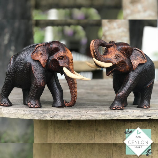 Hand Carved Wooden Elephant, Wooden Elephant, Wooden Craft, Gift Statue, Elephant sculpture, Elephant tusks, Figurine, Wood statue