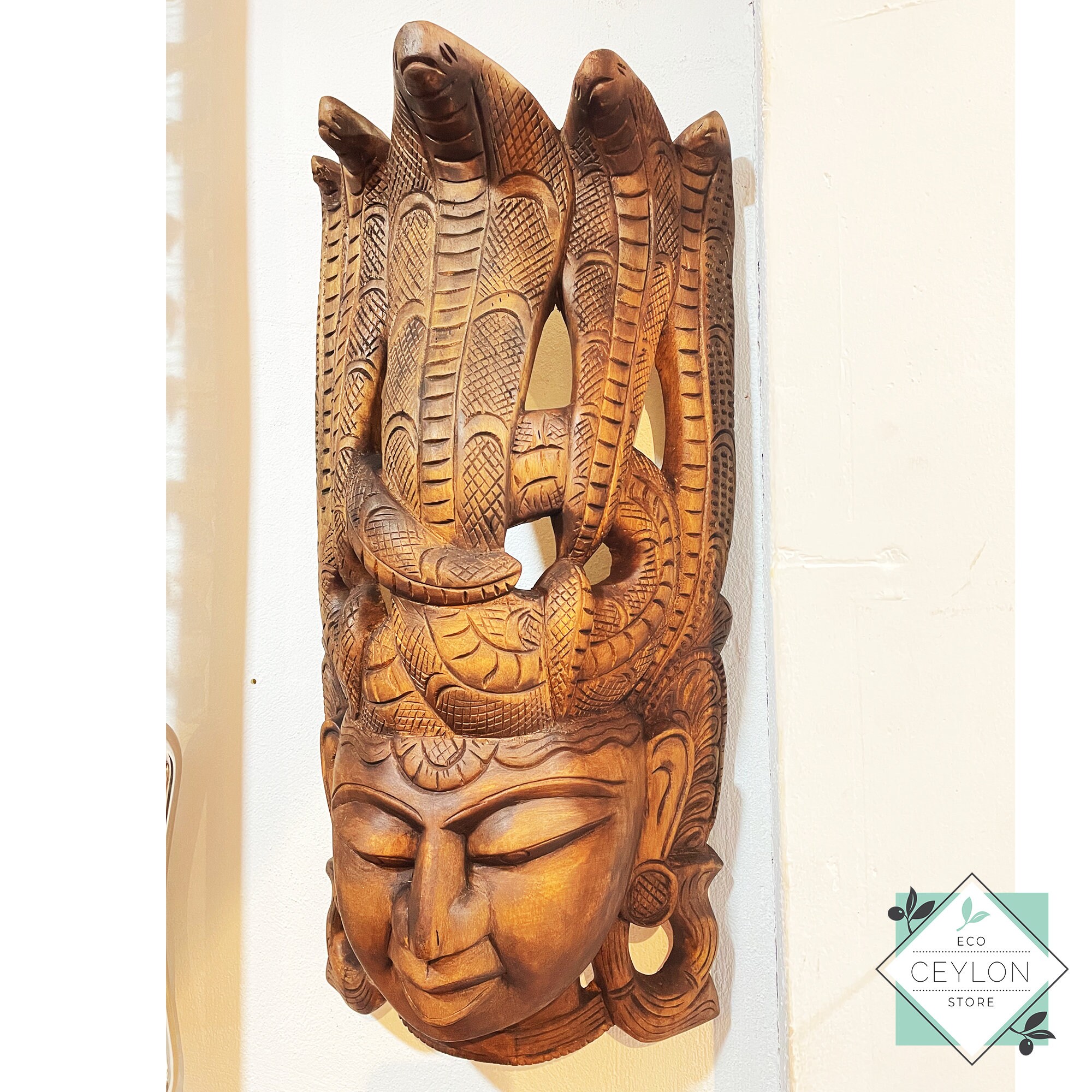 Godu Reksha Hand Carved Wooden Sanke God Naga Raksha Mask, Wooden Wall Deco Mask ...