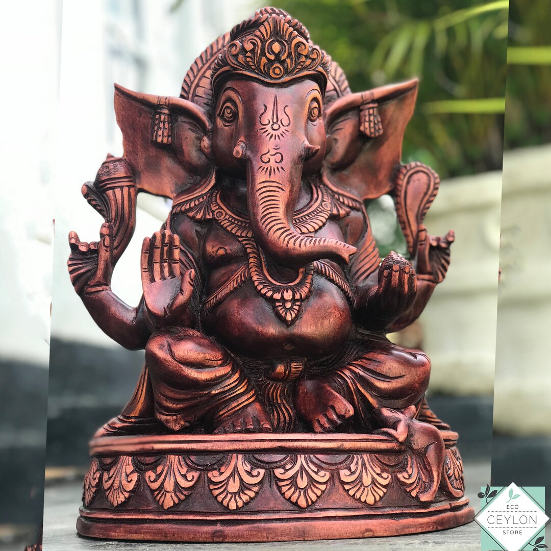 Hand Carved Wooden Ganesha Statue, Hindu God Ganesh Sculpture, Elephant ...