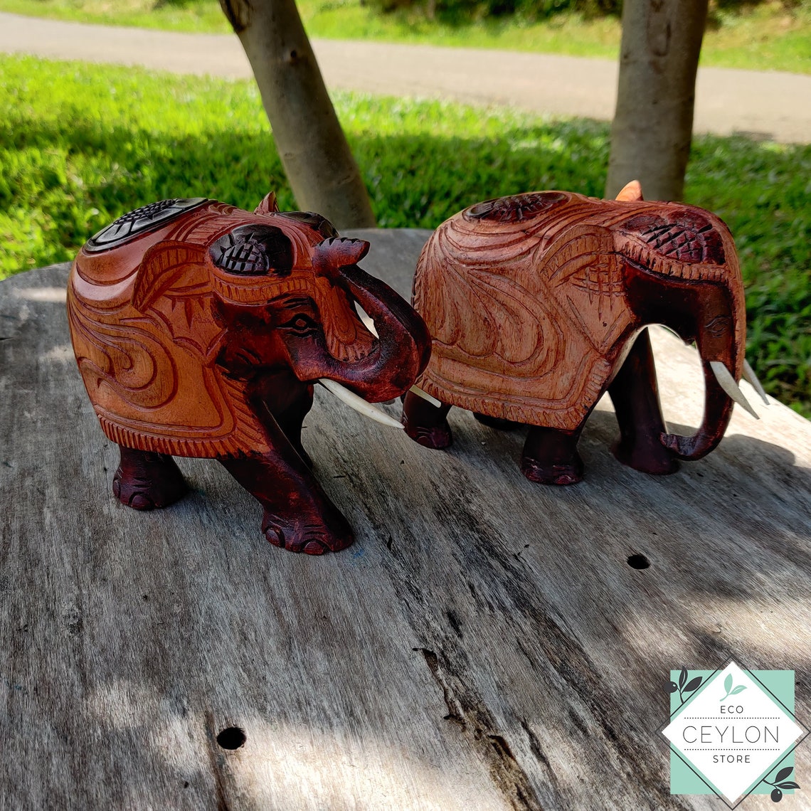 Wooden Carved Elephant Hand Vintage Figurine Wood Statue Figurines Hand ...