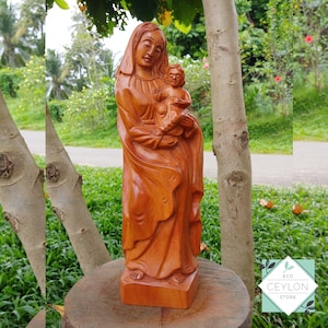 12'' Hand Carved Wooden Mother Mary Statue, Mahogany Wood  Mother Mary With Baby Jesus Statue, Virgin Mary Statue, Wooden Statue of Mary