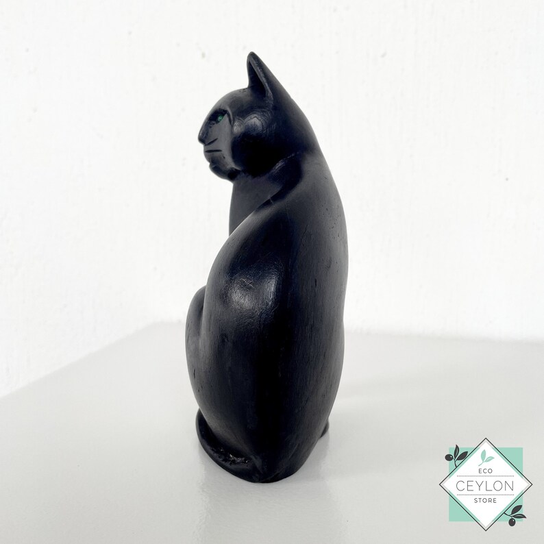 Hand Carved Wooden Cat Sculpture, Black Cat Statue, Cat Art, Cat Lover
