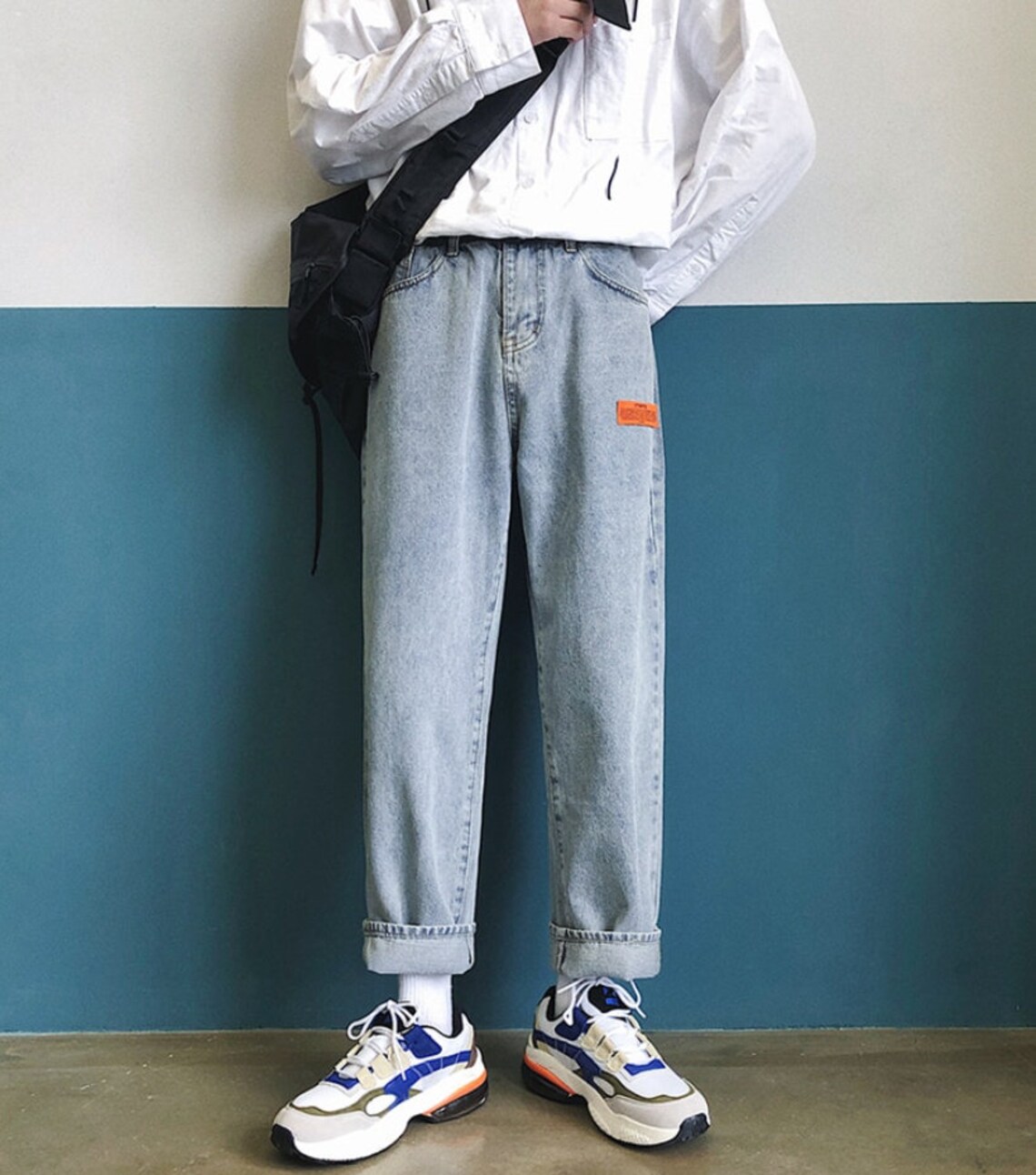 Baggy Straight Jeans Belt Included Etsy