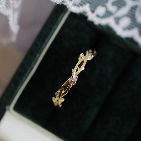 Tree Branch Ring - 14k Gold Plated - Thistles and Thorns Ring - Twig Ring - Delicate Ring - Special Gift