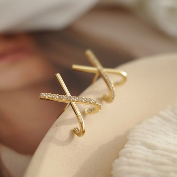 Gold X Earrings Etsy