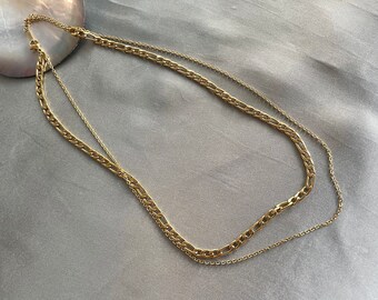 Collier de chaîne Fingaro double à chevrons rempli d’or 14 carats | Choker de chaîne rempli d’or épais en titane | Minimalisme Collier superposition