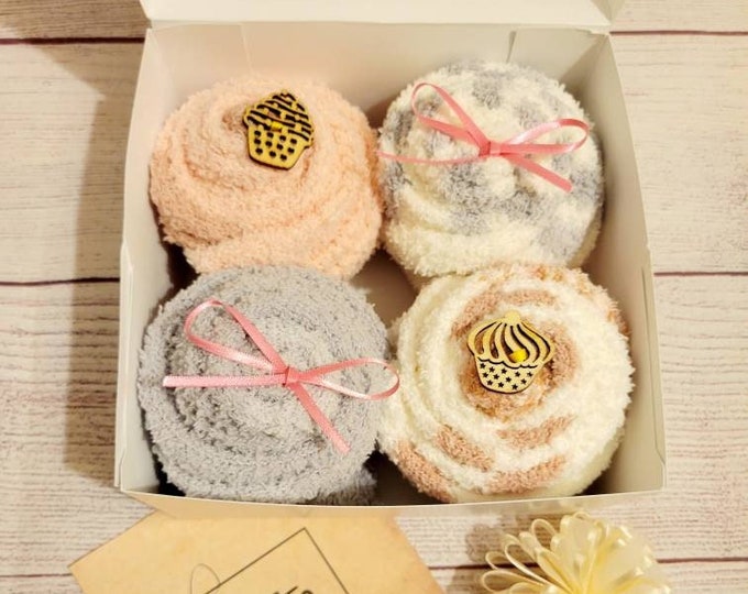 Qute Fuzzy socks cupcakes, gift for women,  get well gift, Christmas gift, present, gift for mom
