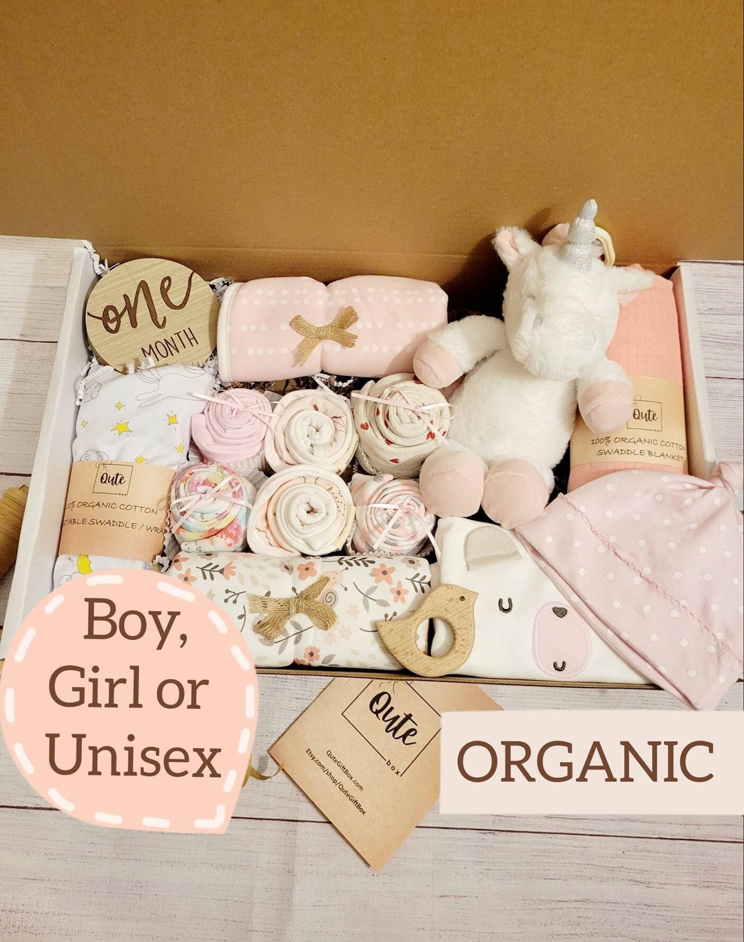 Delux ORGANIC Qute Gift Box. Pick the Gender Gender Neutral, Baby Boy ...