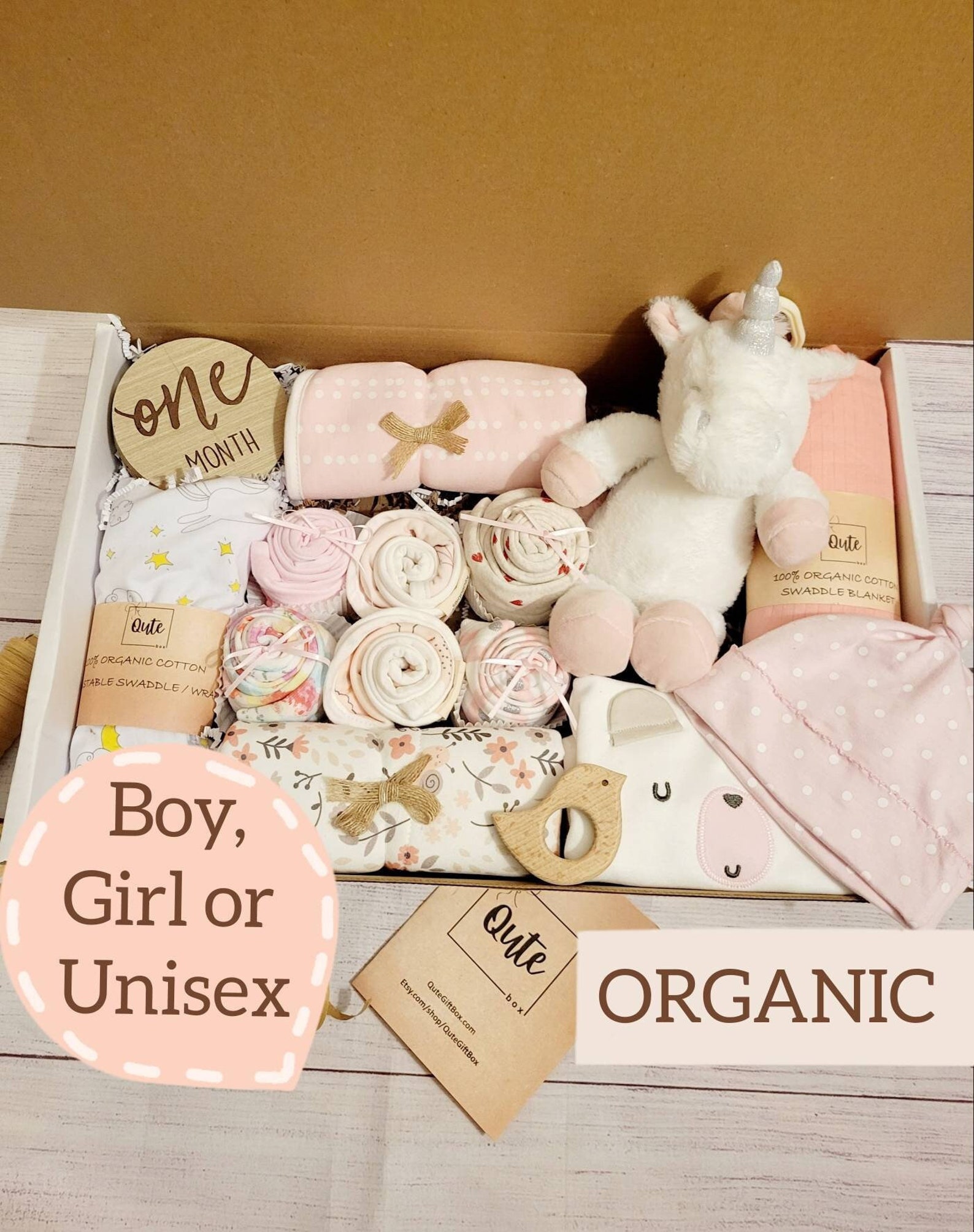 Baby Shower Gift Ideas: Gifts and Keepsakes - Delux ORGANIC Qute Gift Box