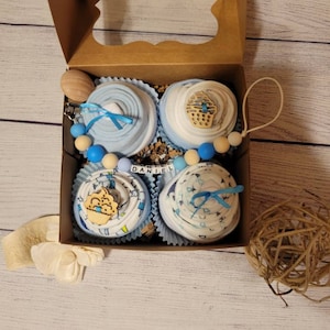 Qute Baby Boy bodysuit Cupcake gift box option to add Personalized clip with name, image 4