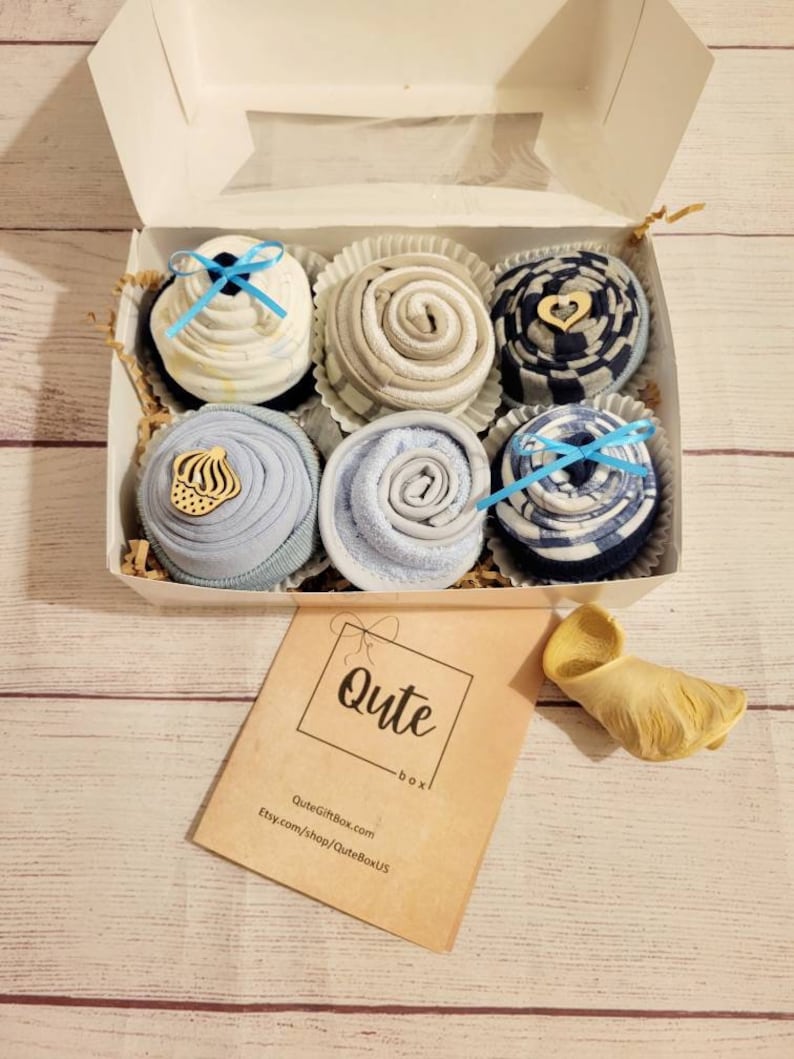Qute Baby Boy bodysuit Cupcake gift box option to add Personalized clip with name, image 3