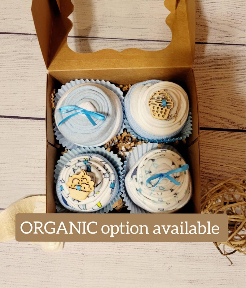 Qute Baby Boy bodysuit Cupcake gift box option to add Personalized clip with name, image 1