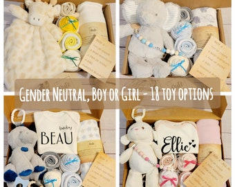 Unisex Baby Gift Box, Bodysuits, Bibs, Swaddle Blanket, Toy