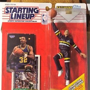 1993 Kenner Starting Lineup mit Topps Karte Utah Jazz Karl Malone NBA Figur und Karten.