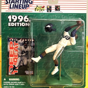 Composition de départ Kenner 1996 Vikings du Minnesota Figurine et carte NFL Cris Carter.
