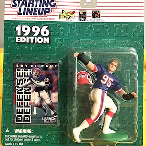 1996 Kenner Startaufstellung Buffalo Bills Bryce Paup NFL Figur und Karte.
