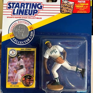 Composition de départ Kenner 1991 avec/pièce en édition spéciale, Oakland Athletics Dave Stewart, figurine et carte MLB.