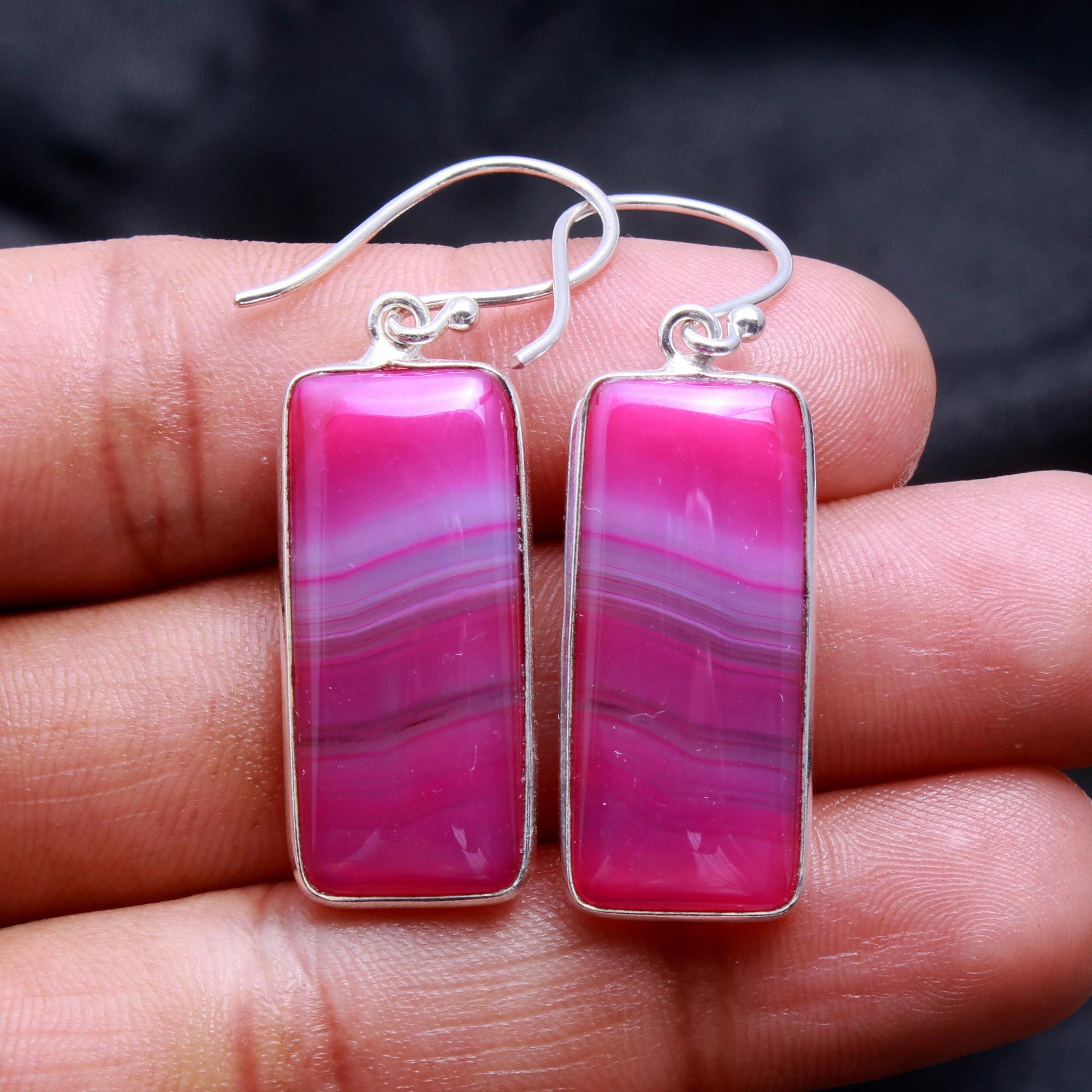 Pink Onyx Earring Onyx Earring Most Popular Earring Women Etsy