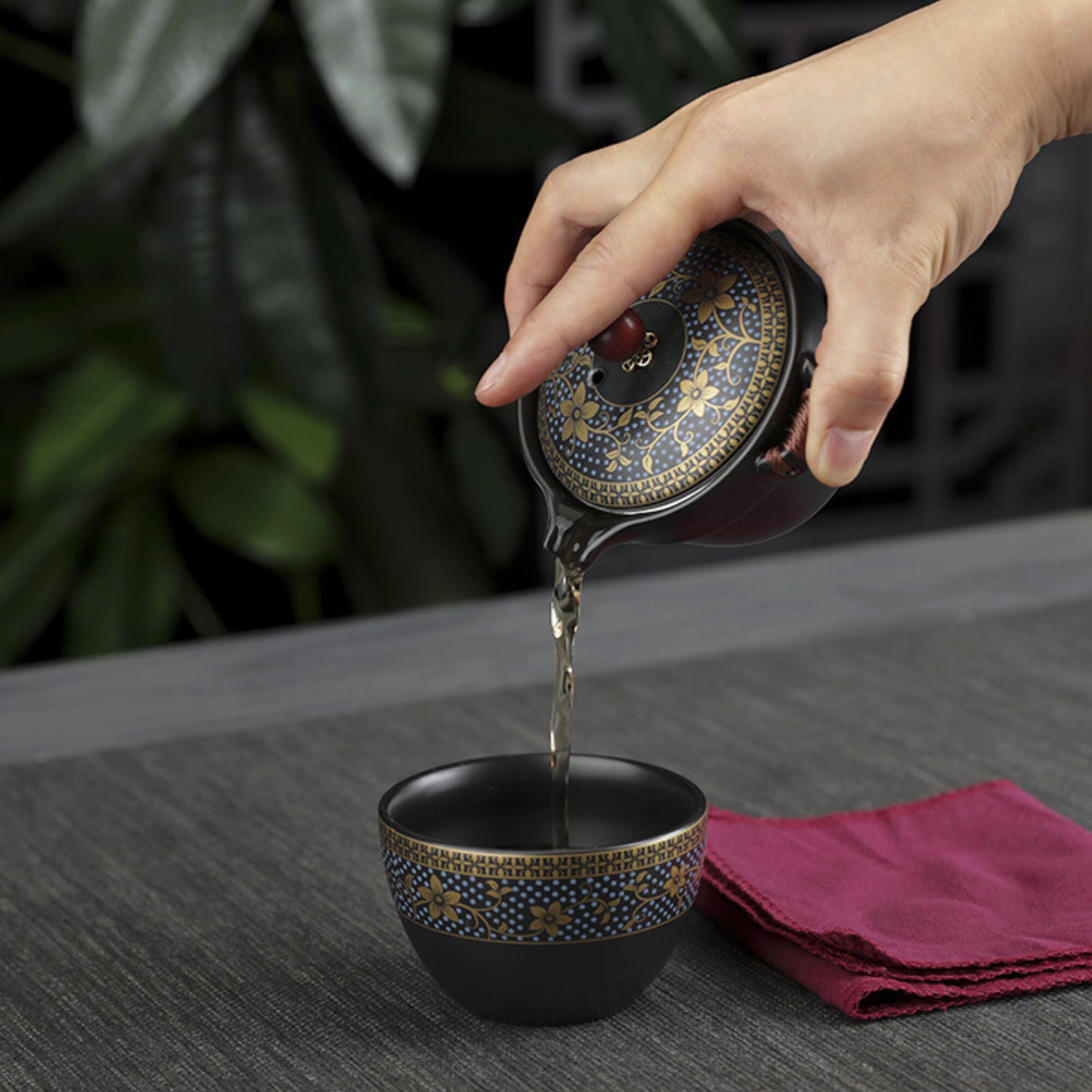 Black Glaze Travel Tea Set Black Portable Tea Pot Ceramic Tea Etsy