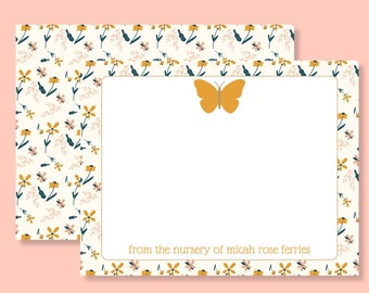 Personalized Butterfly Baby Girl Stationary | From the Nursery of Cards | Floral Stationery | Baby Girl Thank You | Baby Shower Notes