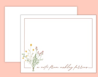Floral Bouquet Stationary | Family Note Cards | Simple Calligraphy Stationery | Thank You | Personalized Notes