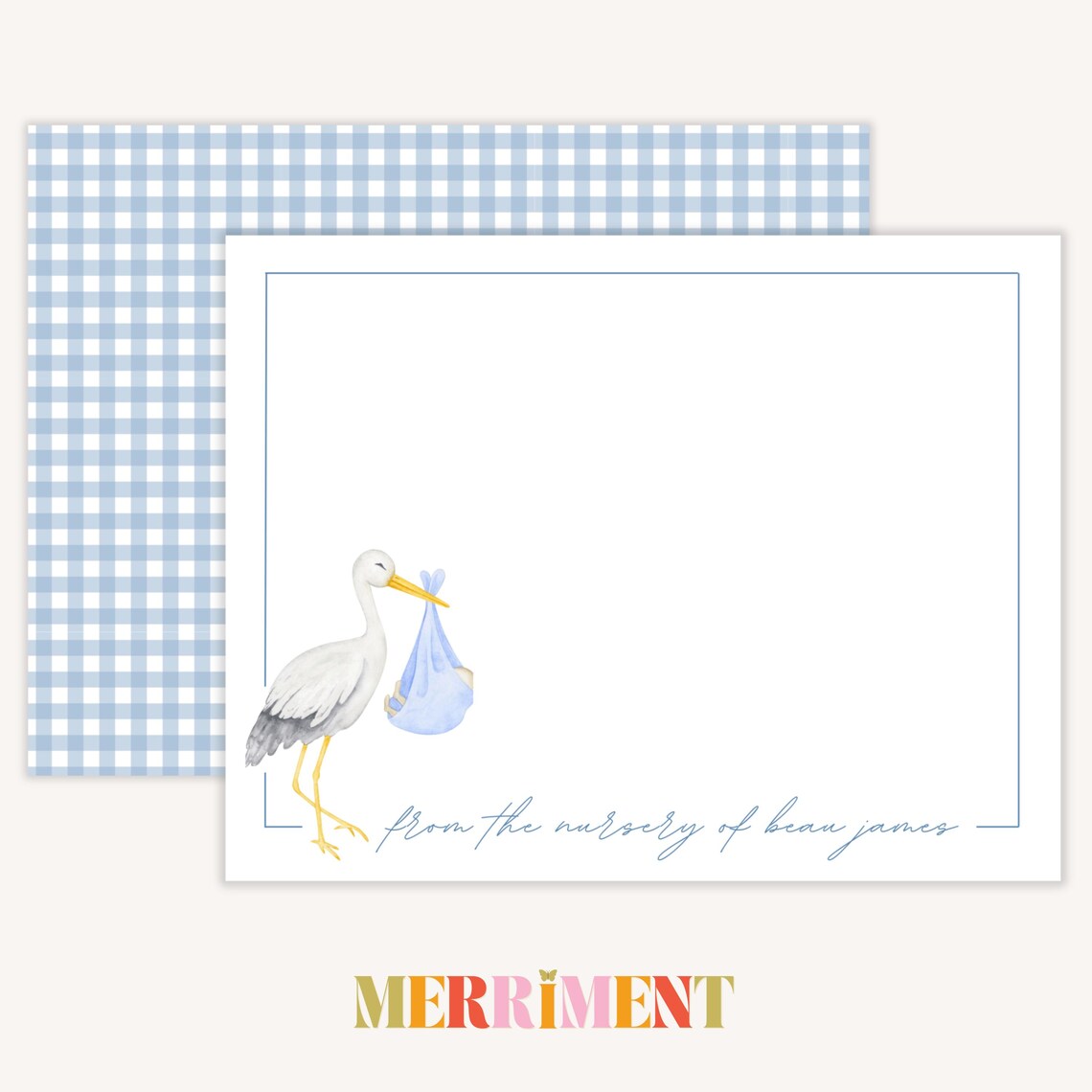 Stork Baby Boy Stationary | From the Nursery of Cards | Blue Gingham ...