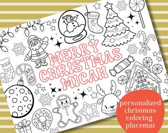 Personalized Christmas Coloring Placemat | Kids Christmas Activity | Coloring Banner