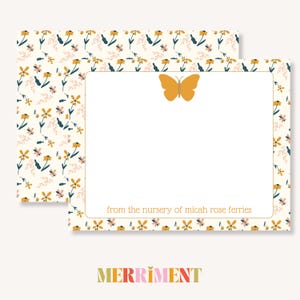 Papelería con diseño de mariposas para niña / Desde la guardería de tarjetas / Papelería floral / Agradecimiento / Notas para baby shower / Digital personalizado