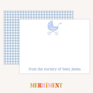 Voiture d'enfant à l'arrêt | De la pépinière des cartes | Papeterie Vichy bleue | Merci | Notes de baby shower | Numérique personnalisé