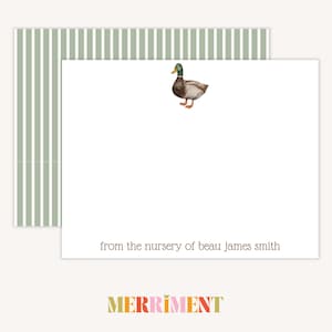 Papelería personalizada con forma de pato para bebé niño / De la guardería de tarjetas / Papelería a rayas / Agradecimiento para bebé niño / Notas para baby shower / Digital