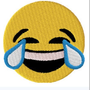 May include: Yellow emoji face with a wide smile and tears of laughter coming from the eyes.