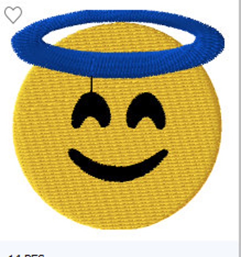 May include: A yellow smiley face emoji with a blue halo above it. The emoji has closed eyes and a wide smile.